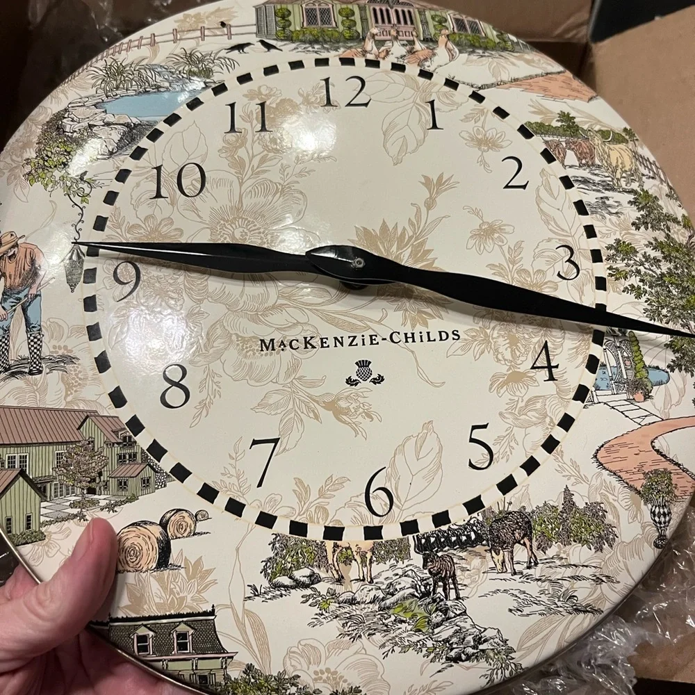 Large MacKenzie-Childs Country Farm Cottage Scenic Cream and Black Wall Clock